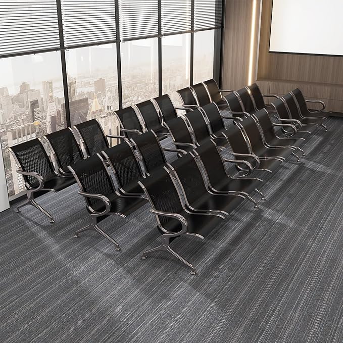 Kinfant Waiting Room Chair Bench - Guest Reception Chairs for Airport Hospital Bank Salon Barber Hall Room Conference (3-seat, Black-Mesh)