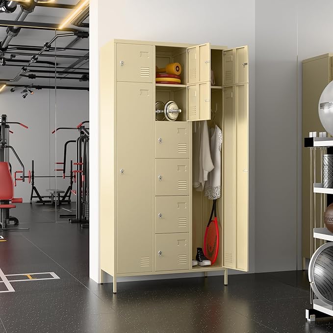 METAN Metal Locker for School Office Gym Bedroom, 10 Doors Steel Storage Locker Cabinet for Employees, Industrial Storage Locker, Assembly Required (Camel)