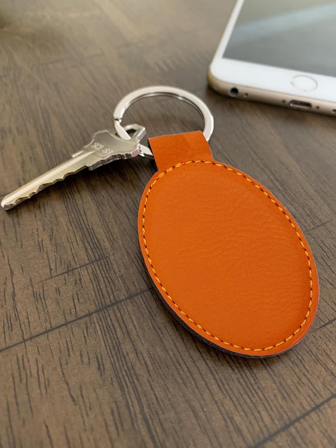 LaserGram Oval Keychain, Palm Trees, Personalized Engraving Included (Orange)