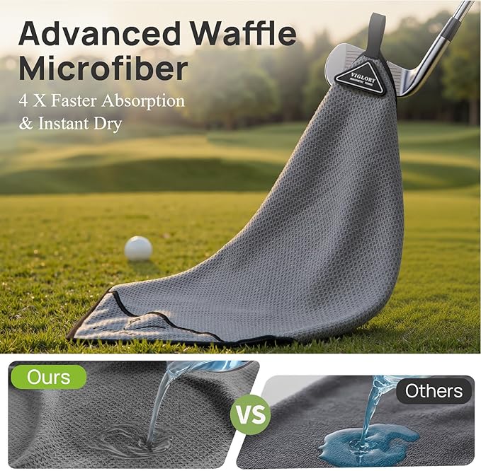 Magnetic Golf Towel for Bag 18" x 18" with Clip Exclusive Cleaning Pocket Microfiber Waffle Ultra Absorbent Club Ball Cleaner Essential Golf Accessories and Gifts for Men Women(Grey 1 Pack)