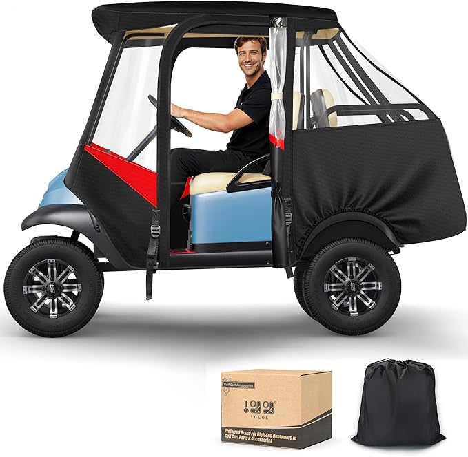 10L0L Golf Cart 4 Passenger Enclosure for Club Car Precedent Short Roof 57.5" Deluxe 600D Golf Cart Heavy Duty Rain Cover with 4 Zipped Doors Clear PVC Windows (Latest Improved Version)