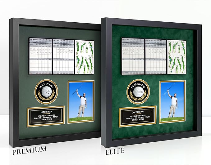 Hole-in-One Golf Display Case Frame, 3 or 4 Components for Ball, Scorecard, Photo & Printed Graphic Info Insert (Elite, 4 Components)