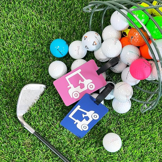 Golf Bag Tag – Golf Cart Blue Design, Flexible & Waterproof Silicone Luggage Tag, Secure Strap for Bag Identification, Great Golf Gift for Players & Enthusiasts