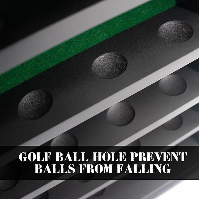 25 Golf Ball Display Case Wall Mounted -Black Golf Ball Holder with Green Velvet Backing, Anti-Fall Slots, No Assembly Needed for Golf Souvenirs & Collectibles