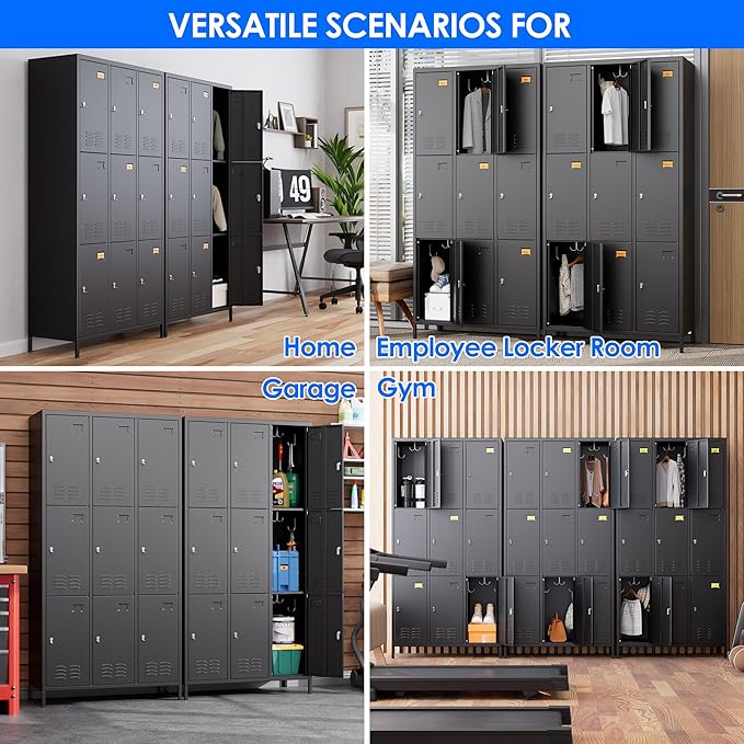 METAN Metal Locker for School Office Gym Bedroom,9 Doors Black Steel Storage Locker Cabinet for Employees, Industrial Storage Locker, Assembly Required (9 Door-Black)