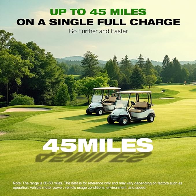 48V 100Ah Lithium Battery Golf Cart with Charger, Golf Cart Batteries Built-in Smart Bluetooth 200A BMS,4000+ Cycles LiFePO4 Battery, 45-Mile Range, Touch Monitor & Mobile APP