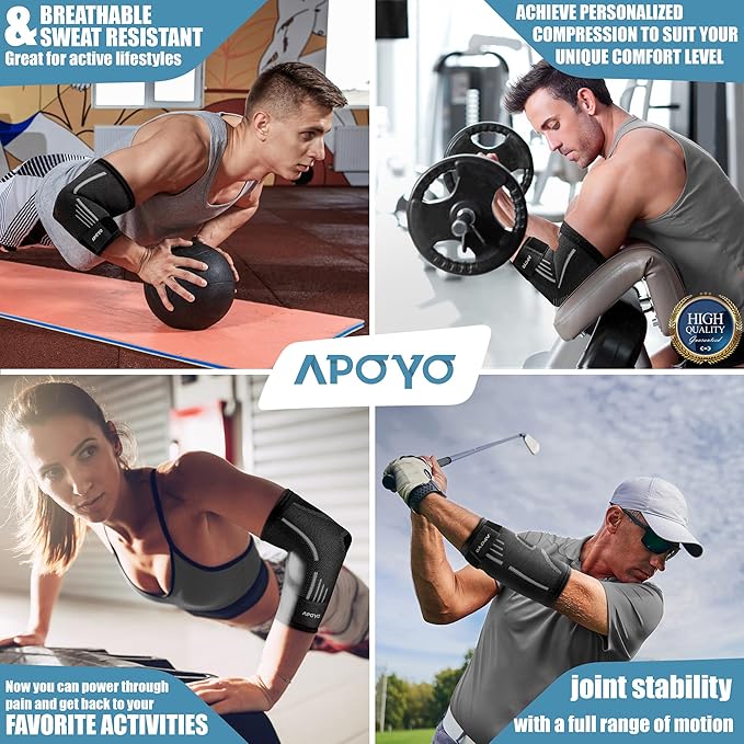 APOYO Elbow Brace for Tendonitis and Tennis Elbow, Compression Sleeve for Arthritis, Workouts, Reduce Joint Pain During Fitness Activity (Large)