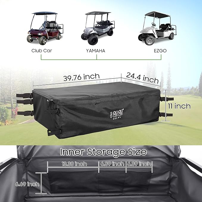 10L0L 4-Passenger Golf Cart Storage Bag, 800D PVC Dustproof Rear Bench Bag for Yamaha, EZGO, Club Car, No Drilling Required, Grocery Organizer with Secure Buckles
