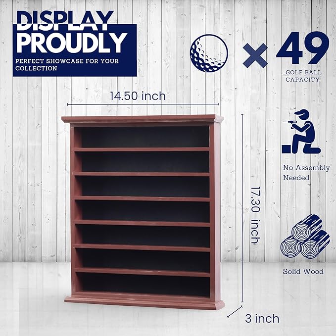 DECOMIL - 49 Golf Ball Display Case Cabinet Wall Rack Holder - No Door - Cherry Color