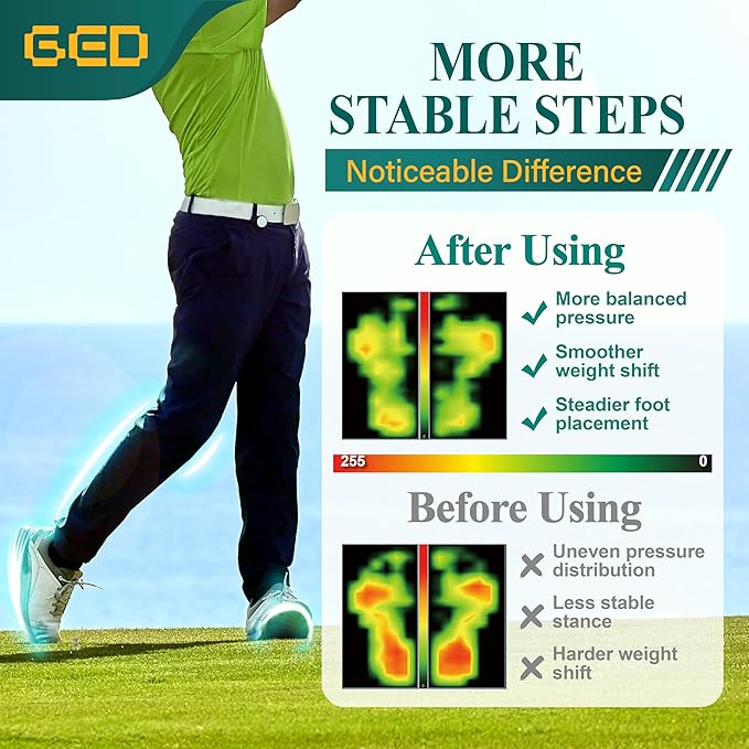 Golf Shoe Insoles for Men - GED Sports Insoles for Arch Support and Athletics - Lightweight, Elastic, Trim to Fit, Increase Stability, Balance, Precision Swings, Reduced Foot Fatigue (US 6-8.5)