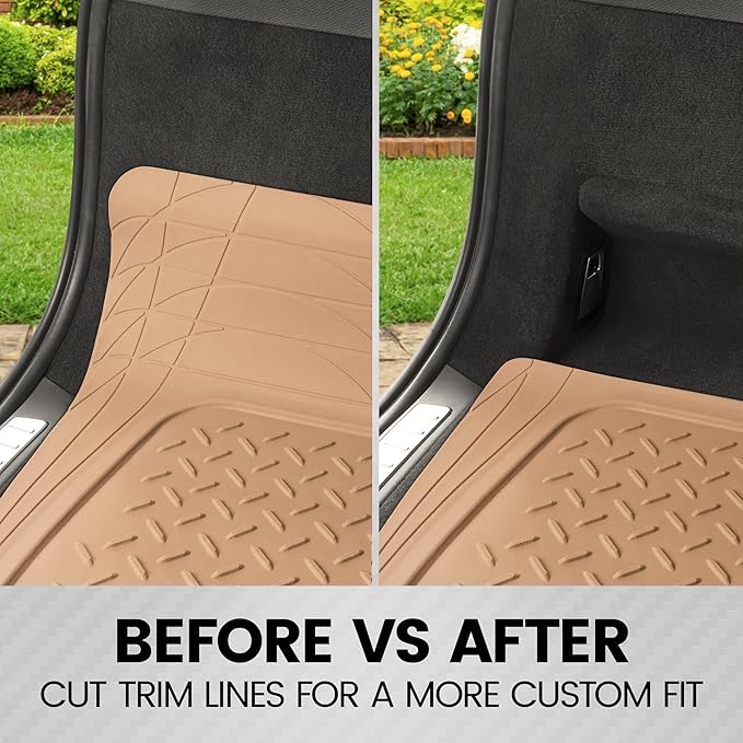 BDK Heavy Duty Rubber Cargo Mat Liner - All-Weather Trunk Protection, Trim-to-Fit Design for Cars, SUVs, Vans & Trucks - Non-Slip, Waterproof, Durable Cargo Floor Liner - 46" x 56.75" x 0.25" - Beige