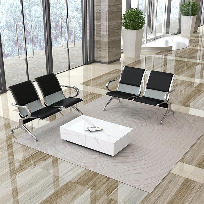 kinbor Waiting Room Chairs - Durable PU Leather Reception Bench with Armrests, 2-Seat Office Reception Guest Chairs for Office, Hospital, Airport, Bank & Lobby, Black