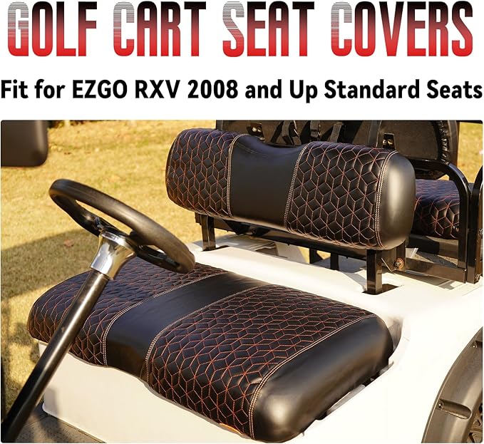 Golf Cart Seat Covers Front for EZGO RXV 2008+ Standard Seat Cushion, EZGO Vinyl Leather Seat Cover Set Replacement Accessories, No Staples, Black(4 PCS)
