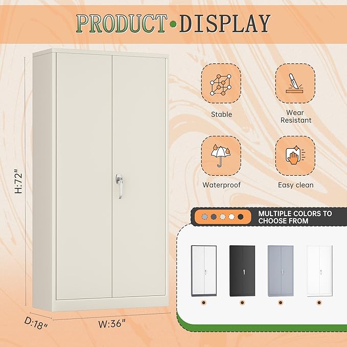 Greenvelly Metal Wardrobe Cabinet with Lock Door, 72" Metal Wardrobe Closet with Hanging Rods and Adjustable Shelves, Clothing Storage Closet Cabinet for Home, Office, Employee, Gym (Grey)