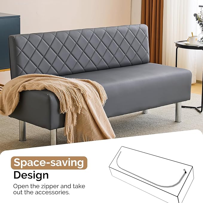 OmySalon Waiting Room Bench with Back, 58.6’’ Office Guest Chair Upholstered Reception Seating, Lobby Furniture for Beauty Salon Barbershop Airport Bank Hall Room Conference, Gray
