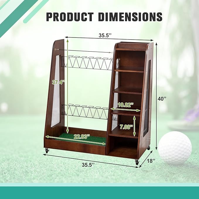 CHARMMA Golf Bag Organizer for Garage, Premium Wooden Golf Clubs Storage Rack Fit 2 Golf Bags, Golf Trunk Organizer for Car Garage Club Shed Basement,35.50x18.00x40.00in