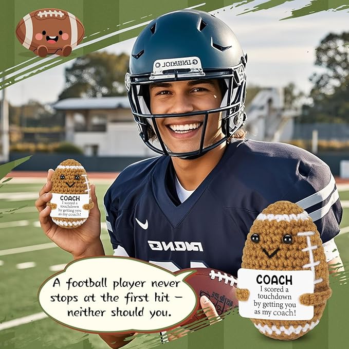 BiuNiuring Funny Handmade Crochet Football Doll Coach Gift – Unique Appreciation & Thank You Gift for Coach, Desk Decoration for Sports Enthusiasts and Football Lovers