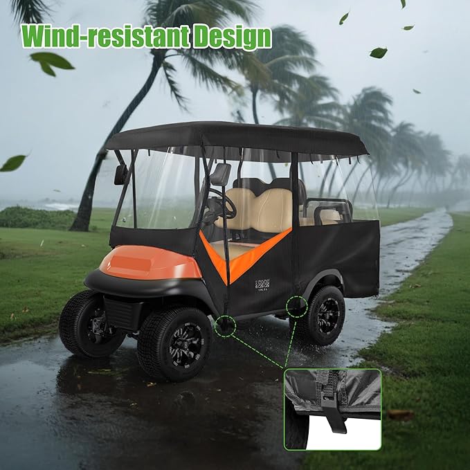 10L0L 4 Passenger Golf Cart Enclosure - 86" Roof Fit, Universal Golf Cart Cover for Yamaha Club Car EZGO,Waterproof 600D Rain Cover,Transparent Tail Light Panel,Foldable Door,4-Sided Clear Windows
