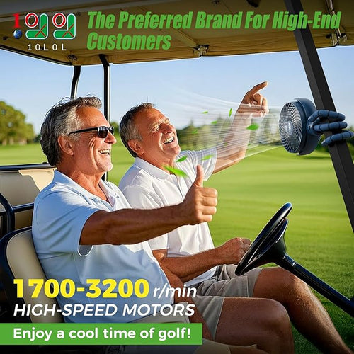 10L0L Golf Cart Fan Rechargeable with Flexible Tripod Mount - 10000mAh Battery Operated Portable Fan 360° Rotatable Head, Fits for Yamaha/EZGO/Club Car Golf Cart with LED Light