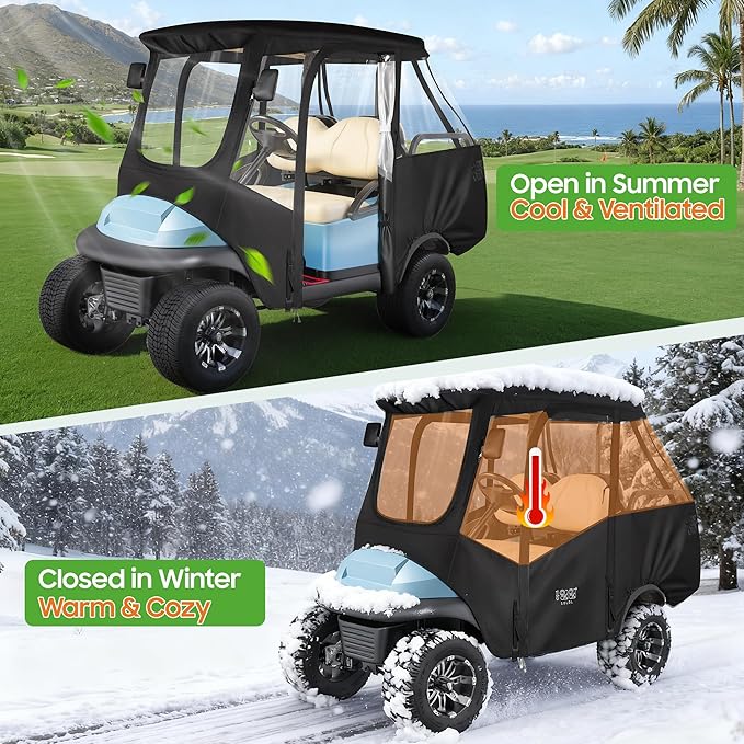 10L0L Golf Cart 4 Passenger Enclosure for Club Car Precedent Short Roof 57.5" Deluxe 600D Golf Cart Heavy Duty Rain Cover with 4 Zipped Doors Clear PVC Windows (Latest Improved Version)