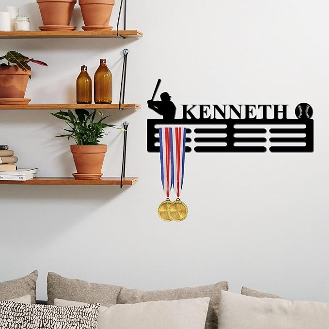 Custom Metal Baseball Achievement Holder Baseball Achievement Hanger Achievement Display Achievement Holder with Name Display Rack for Awards Ribbon Holder