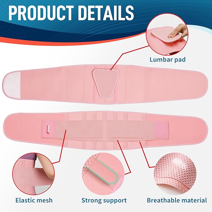FEATOL Back Brace for Lower Back Pain, Breathable Back Support Belt for Women & Men with Lumbar Pad, Lumbar Support Belt for Heavy Lifting & Work, Pink, S/M(Circumference:24.4-30")