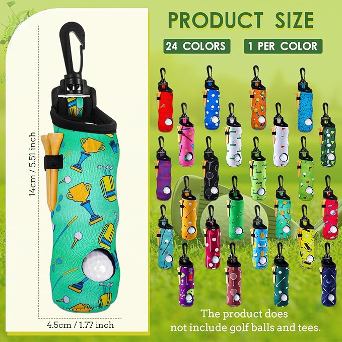 WILLBOND 24 Pcs Golf Ball Carry Bag Tee Holder for Neoprene Pouch Portable with Hook Accessories for Men Women