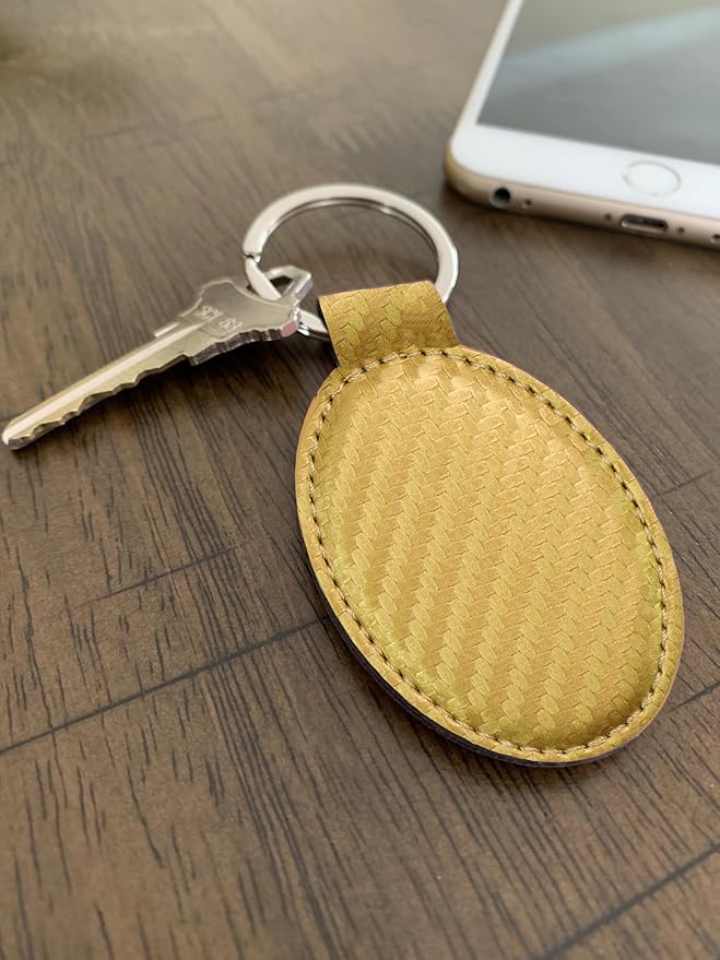 LaserGram Oval Keychain, Palm Trees, Personalized Engraving Included (Carbon Fiber Gold)