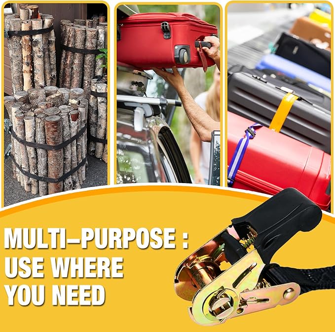 Endless Retractable Ratchet Straps 1650 lb Break Strength 1" x 4 Ft (No Hooks) Tie Down Kit Set Car Cargo Strap for Securing Stuff to Roof Rack,Travel Trailer/RV Battery,Motorcyle,Coolers,Water Tank