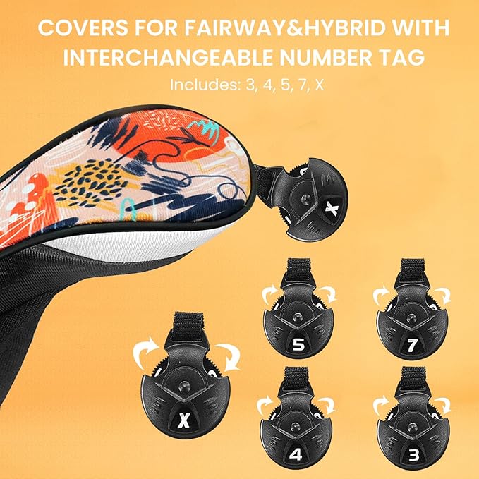 FINGER TEN Golf Club Head Covers Woods Hybrids 1/2/3/4 Pack, Headcovers Men Women 3 5 7 X with Interchangeable Number Tag, Fit All Wood Hybrid Clubs