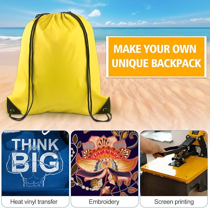 KUUQA 25Pcs Yellow Drawstring Bags - String Backpacks for Gym, Sport, Traveling