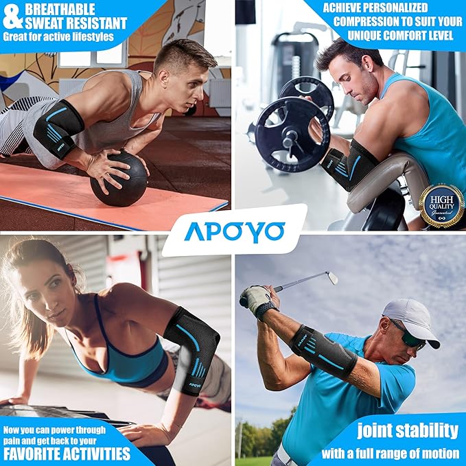 APOYO Elbow Brace for Tendonitis and Tennis Elbow, (Pair) Compression Sleeve for Arthritis, Workouts, Reduce Joint Pain During Fitness Activity (Large)
