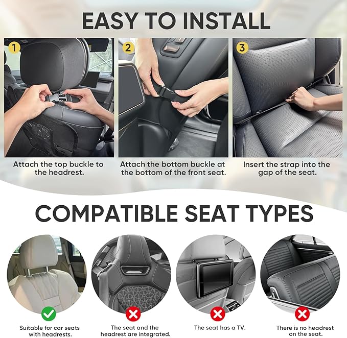 BALEINE Backseat Car Organizer, Back Seat Car Organizers and Storage, Kick Mats Back Seat Protector, Travel Accessories for Most Automotive (1 Pack, Beige)