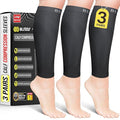 BLITZU 3 Pairs Calf Compression Sleeves for Men and Women. Footless Compression Socks & Leg Support for Running, Travel, Nursing, Fitness. Shin Splints Pain Relief & Reduce Swelling Black 3XL