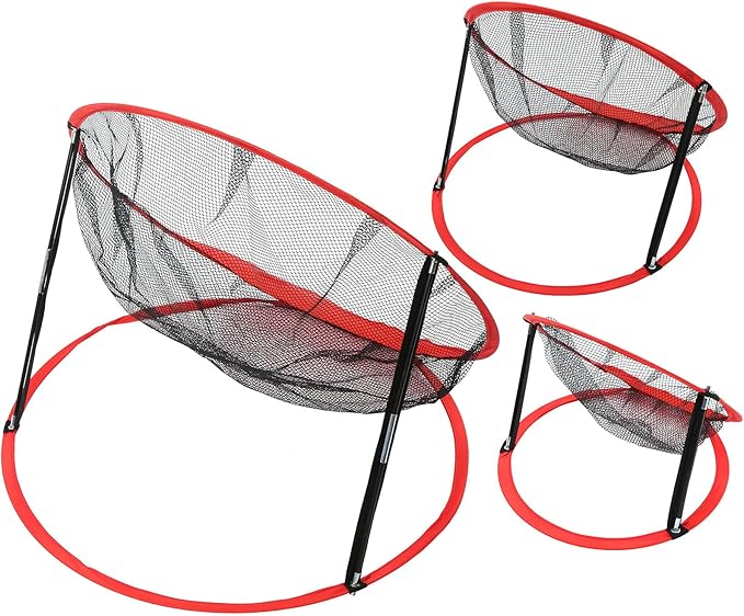 3 in 1 Golf Chipping Net Set, Golf Target Practice Net with 3 Different Sizes, Foldable Nylon Training Net for Indoor and Outdoor Use, Includes Collapsible Fiber Support Rods for E