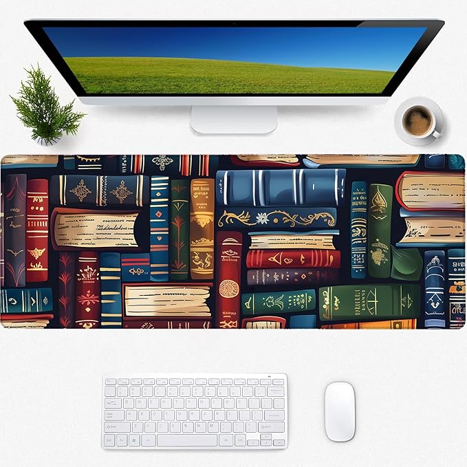 Vintage Book Gaming Mouse Pad, Desk Mat, Non-Slip Rubber Base Cool Aesthetic MousePads for Computer Laptop Keyboard Office School Home Desktop Accessories Decor 31.5" x 11.8"