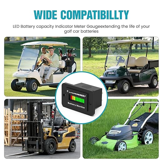 12V 24V 36V 48V 60V 72V Battery Monitor Meter, Waterproof LED Battery Capacity Voltage Indicator Acid&Lithium Battery Gauge Meter for Golf Cart EZGO Club CAR and Most Cars