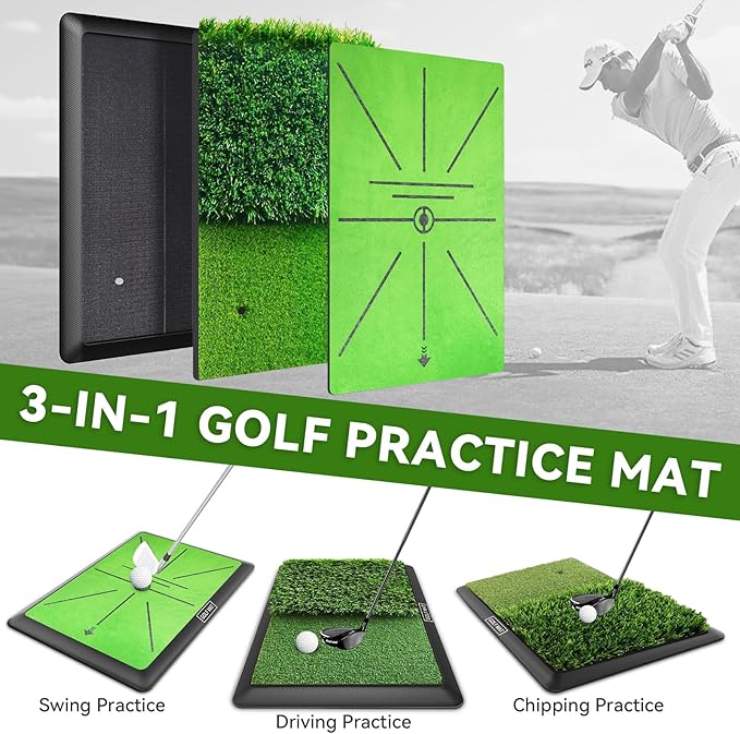 Golf Mat, Practice Outdoor Indoor for Training Chipping Show Swing Path, Hitting Turf Mat with Rubber Backing,Golf Accessories,Gifts for Men/Dad/Husband