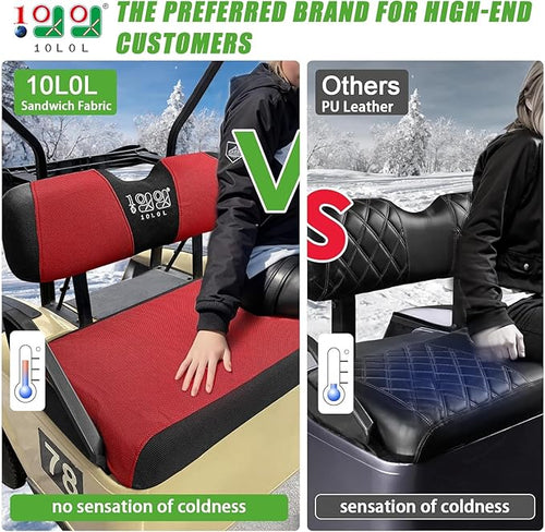 10L0L Golf Cart Seat Covers Kit - Universal Fit for EZGO TXT/RXV Front Seats | Breathable Mesh Fabric | Easy Installation | Red & Black (No Staples Required)