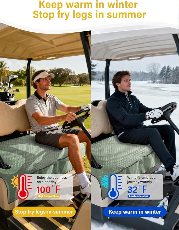 Golf Cart Seat Covers,Golf Cart Seat Towel Blanket with 4 Front Pockets & Nonskid Bottom Fits for EZGO, Yamaha, Club Car and More 2 Person Seats Golf Carts (Silver Green, Yamaha)