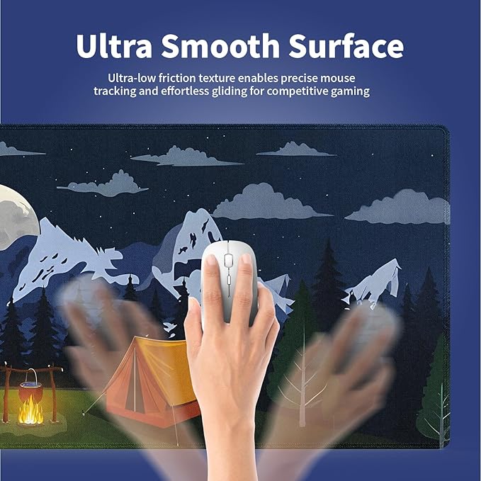 Wknoon. Extra Large Gaming & Office Mouse Pad (31.5" x 11.8") with Durable Stitched Edges – RV Camping Area in The Woods with a Cozy Tent and Campfire Outdoors Activity Themed, Anti-Slip XXL Desk Mat