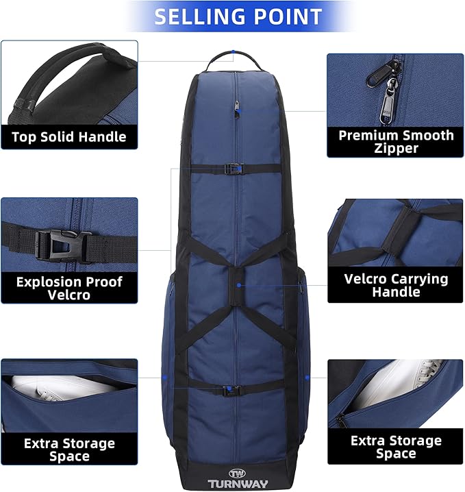 Foldable Padded Golf Travel Bag, Heavy Duty 900D Polyester Golf Club Bag Waterproof Golf Carry Bag Cart Bag with Wheels, Soft-Sided Spacial Size for Golf Gear Transportation
