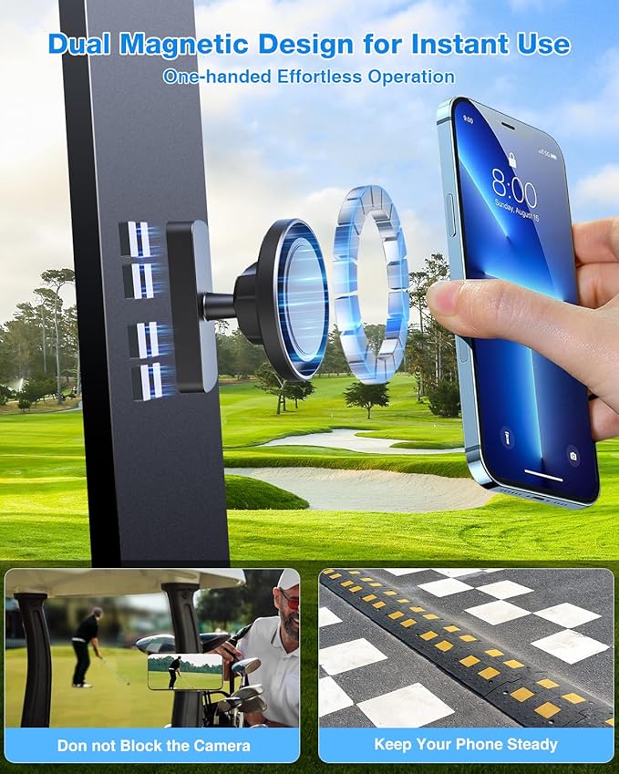 Magnetic Golf Cart Phone Holder, with Powful N52 Magnet, Golf Cart Phone Mount, Compatible with MagSafe iPhone 16/15/14/13/12 Series, Fits EZGO/Yamaha/Club Car/Icon - Golf Cart, Gym (2 Pack)