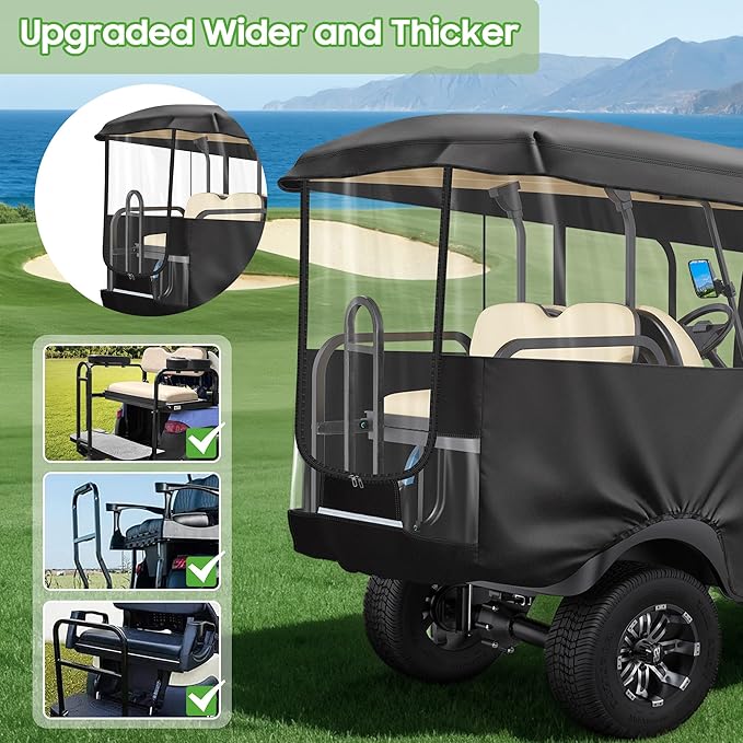 10L0L 4 Passenger Golf Cart Enclosure for Club Car Precedent/Onward/Tempo -94.5'' Extended Roof with Security Side Mirror Openings,600D Waterproof Portable Golf Cart Rain Cover Driving Enclosure