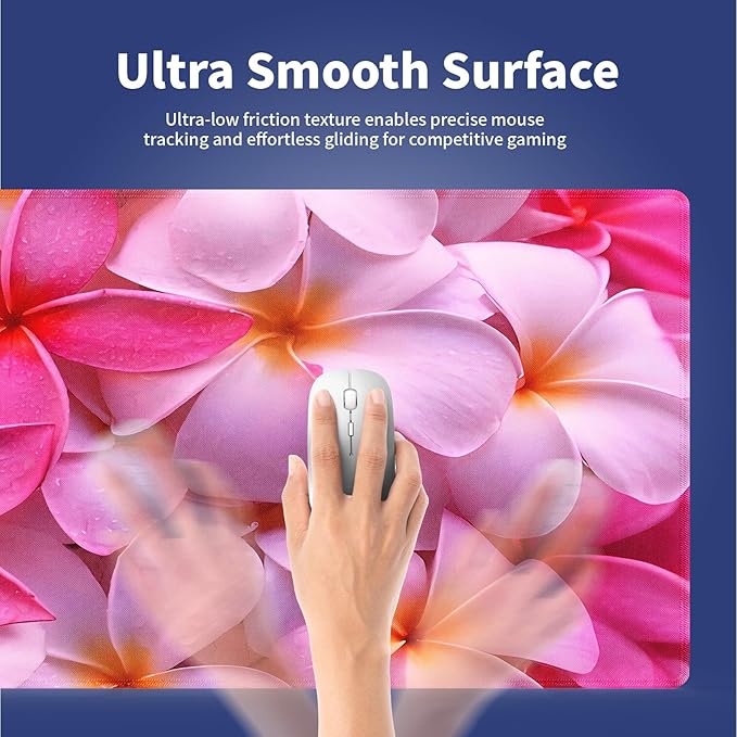 Wknoon. Extra Large Gaming & Office Mouse Pad (31.5" x 11.8") with Durable Stitched Edges – Girly Tropical Plumeria Flowers Bliss Close-up of Vibrant Red Hot Pink Exotic Hawaii Floral, XXL Desk Mat