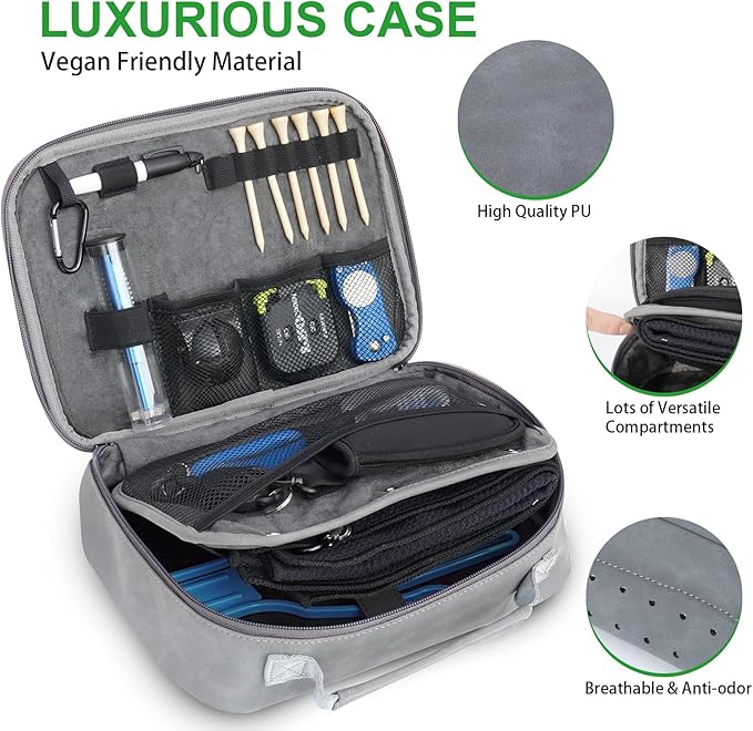 GAIARENA Golf Essential Accessories Kit with Luxury Carrying Case Bag, Golf Gift for Golfers, Golf Ball Liner Towel Cleaning Brush Divot Repair Tool Club Groove Sharpener