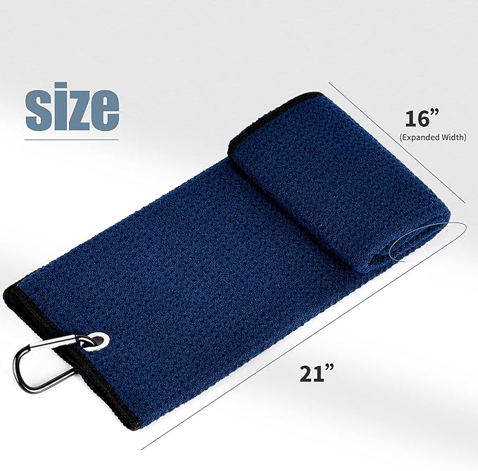 Mile High Life Tri-fold Golf Towel | Premium Microfiber Fabric | Waffle Pattern | with Heavy Duty Carabiner Clip | Golf Towel for Men and Women (NavyGolf Towel)