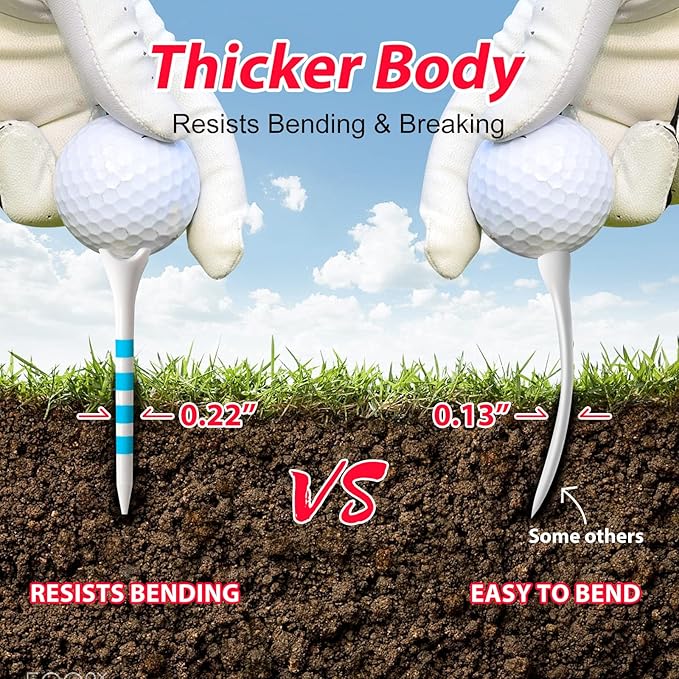 60/100 Pack Plastic Golf Tees (2-3/4"or 3-1/4"), Enhanced Durability & Stability, Designed to Reduce Friction and Side Spin