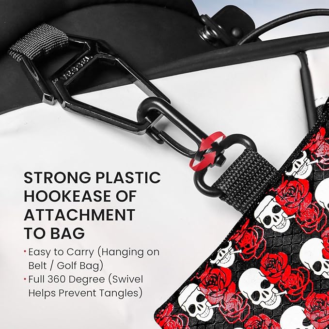Golf Bag Accessories Valuables Pouch Bags Multi Pocket Zipper Hook with 10 Pcs Wood Golf Tees for Men Women
