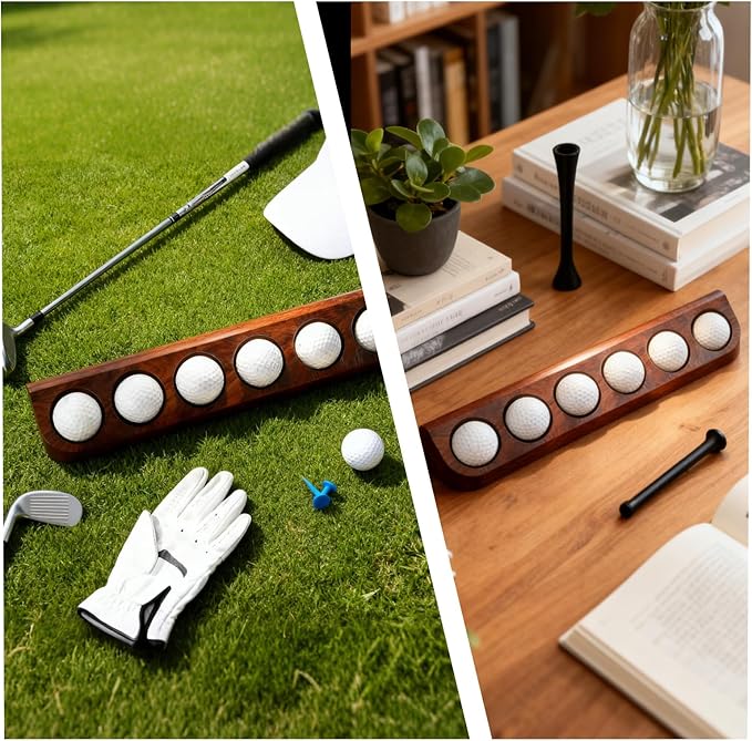 2-Pack Walnut Wood Golf Ball Display Case Wall Mount - Golf Ball Holder for Collector Sport Memorabilia Decor Gift